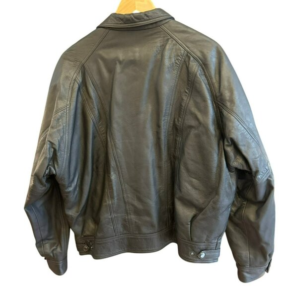 Vintage Men's Black Leather Bomber Jacket Asymmetrical Front Zipper - Picture 3 of 6